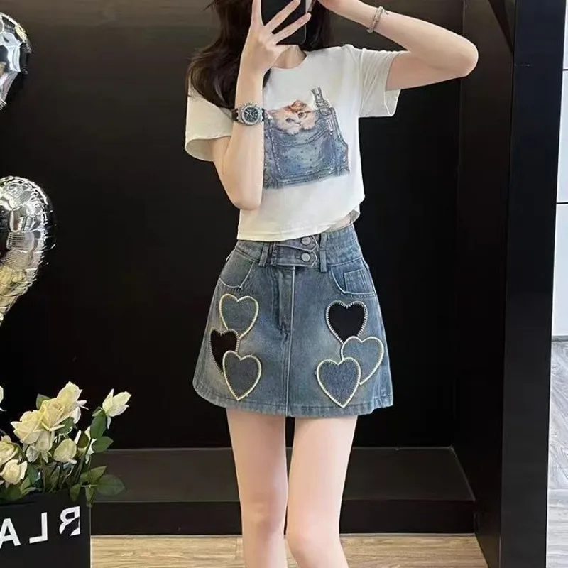 Conjuntos de falda vaquera de 2 piezas para mujer, ropa coreana, tendencia 2021, promoción elegante y elegante, ofertas baratas, traje de mujer de manga corta