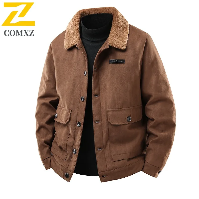 COMXZ Mens Cotton Jacket Casual Notch Lapel Outdoor Walking Lightweight Coat Leisure Daily Style Windproof Autumn Winter Wear