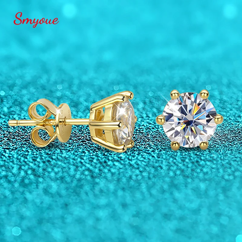 

Smyoue 0.5-2CT D VVS1 Real Moissanite Stud Earrings for Women Lab Diamond Ear Studs 100% S925 Sterling Silver Plated 18K Gold