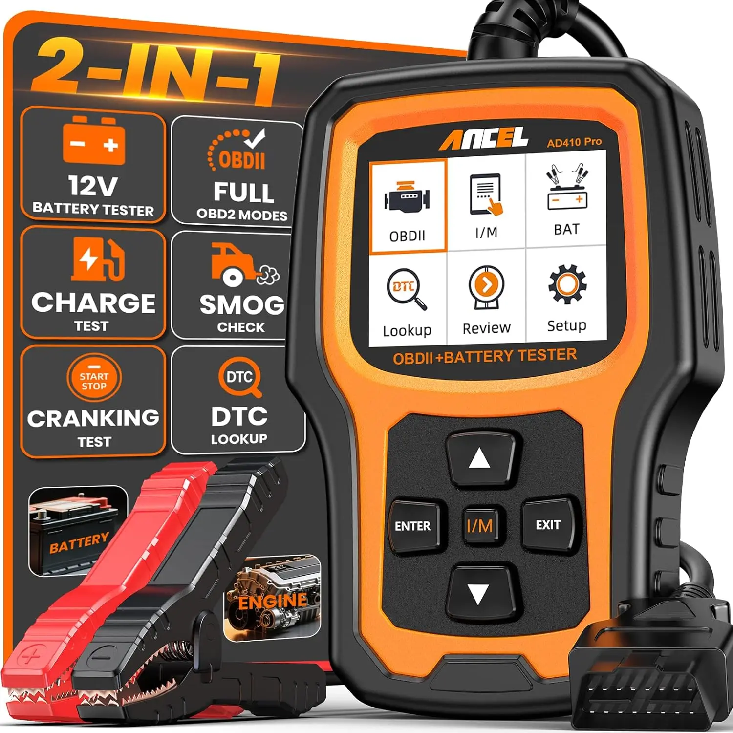 

2-in-1 OBD2 Scanner and Battery Tester: Car Diagnostic Tool with EVAP Test, Live Data for Engine Light and 12V Battery Analysis