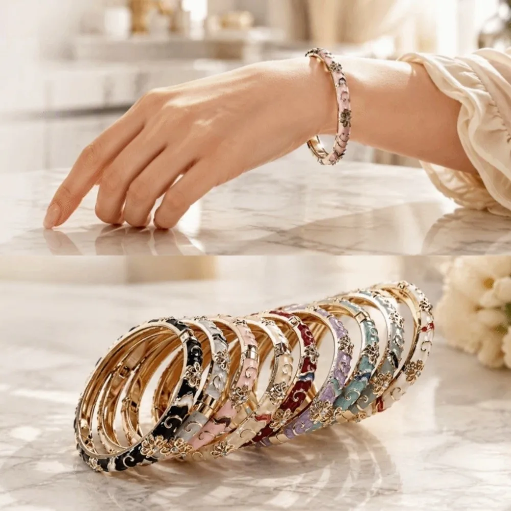 Bohemian Colorful Vintage Cloisonne Bangle Traditional Chinese Flower Bangle Classic Enamel Women's Hand Bracelet Ladies