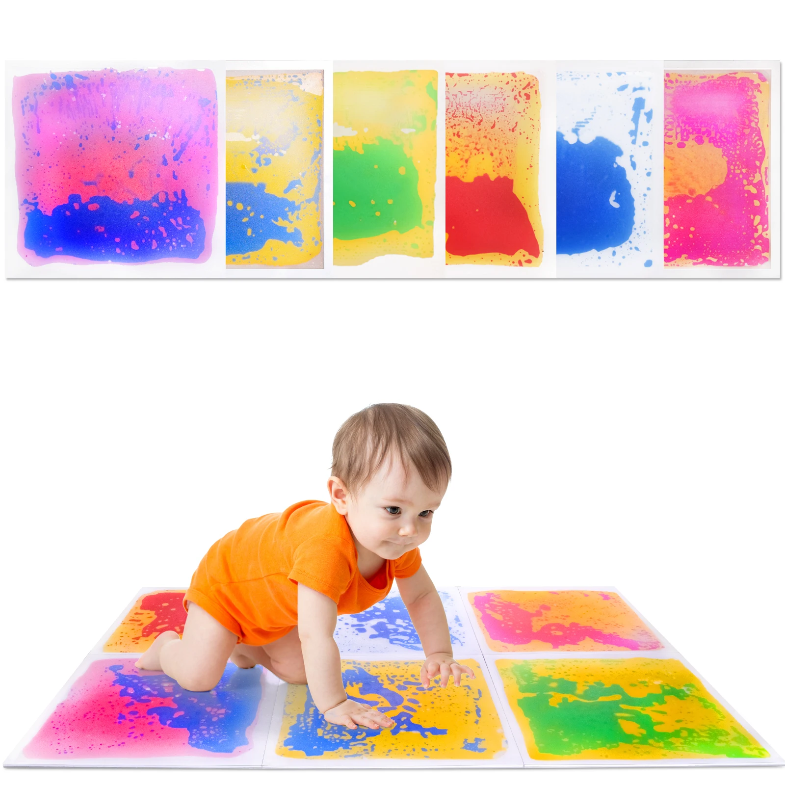 

Immersive Experience Sensory Liquid Floor for Daycare Flooring Fun Sensory Squish Tiles Color Sensory Squares 6PCS