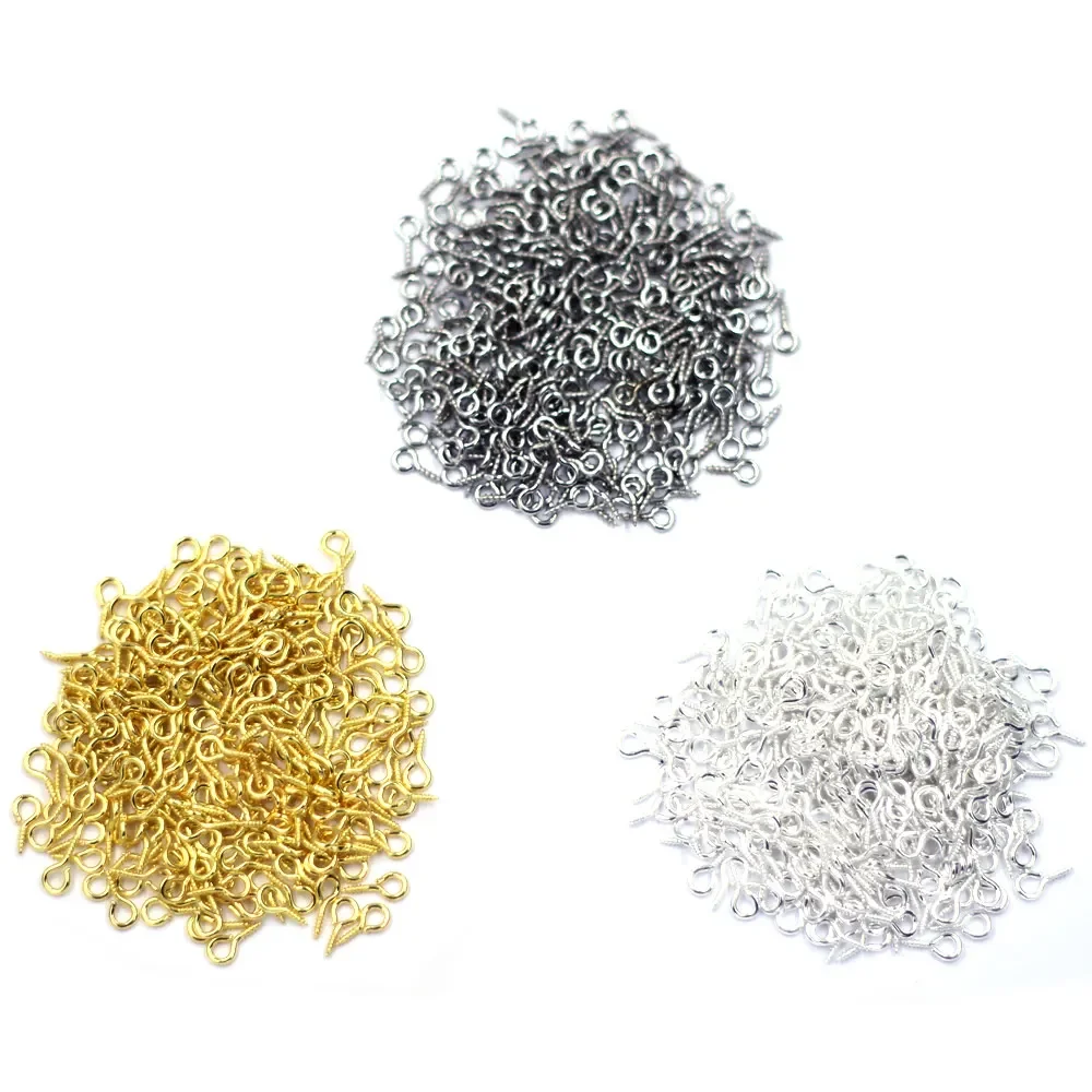 

500Pcs Pendants Screw Bail Eye Pins Hooks Eyelets Peg Threaded Clasps Top Drilled End Caps Jewelry DIY Findings 8x4mm