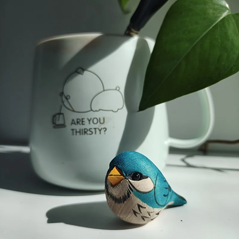Handcrafted Wooden Mini Chirp Bird Statue,  Home & Desktop Decor, No Power Needed, Feather-Free, Perfect Gift Idea