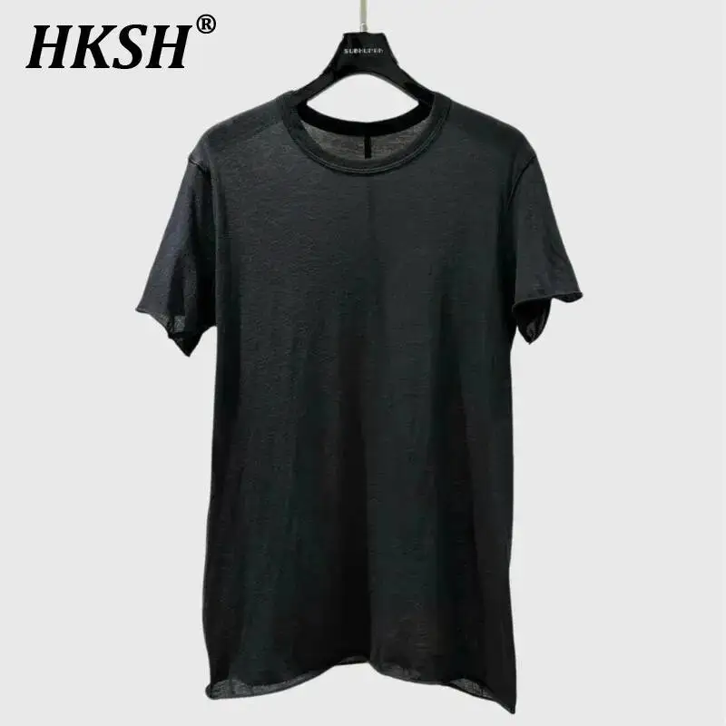 

HKSH Summer New Men's Tide Elegant Fashion Dark Solid Color Cotton Slim O-Neck Loose Chic Casual Short Sleeve T-shirt Ins HK6304