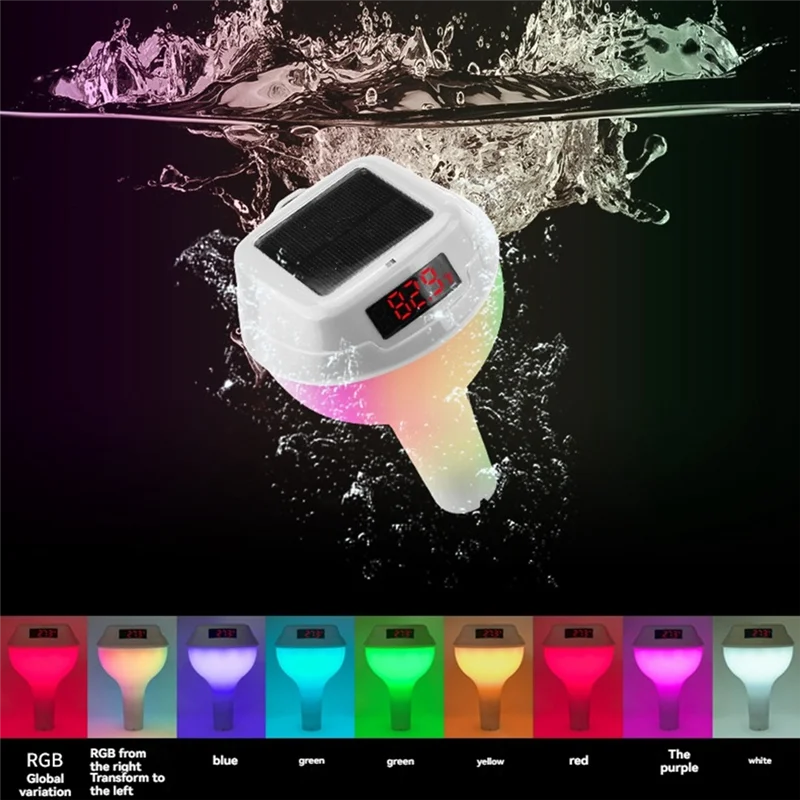 L68A Floating Pool Thermometer Solar Powered Swimming Pool LED Digital Water Thermometer With RGB Lighting