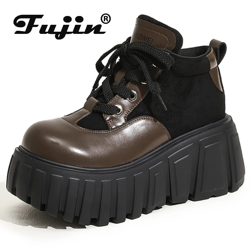

Fujin 8cm New Microfiber Leather Women Spring Knee High Platform Wedge Ladies Booties Mary Jane Autumn Thick Soled Fashion Shoes