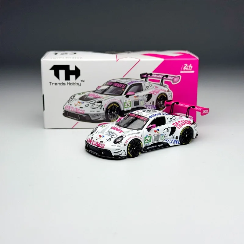 In stock 1:64 #123 911 GT3 R Iron Lady alloy miniature replica car model, boy toy gift, room collection statue