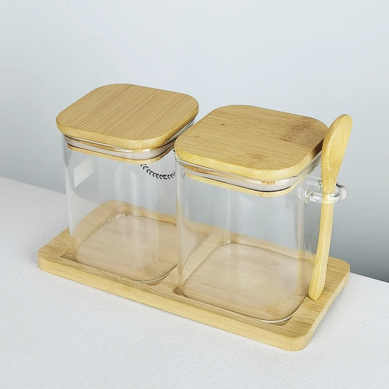 Wooden Tray for Kitchen with Square holes Storage Jars Glass Container Holder for Home