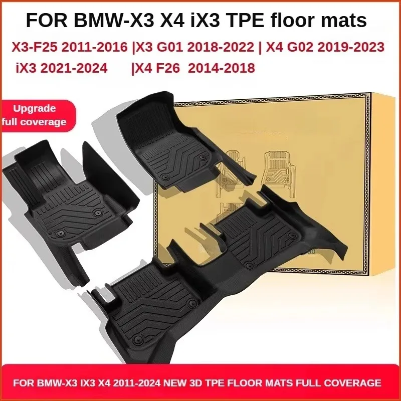 TPE Floor Mats for BMW X3 X4 IX3 G01 F25 F26 G02 LHD Waterproof Anti-Slip Custom Fit All-Weather Full Coverage