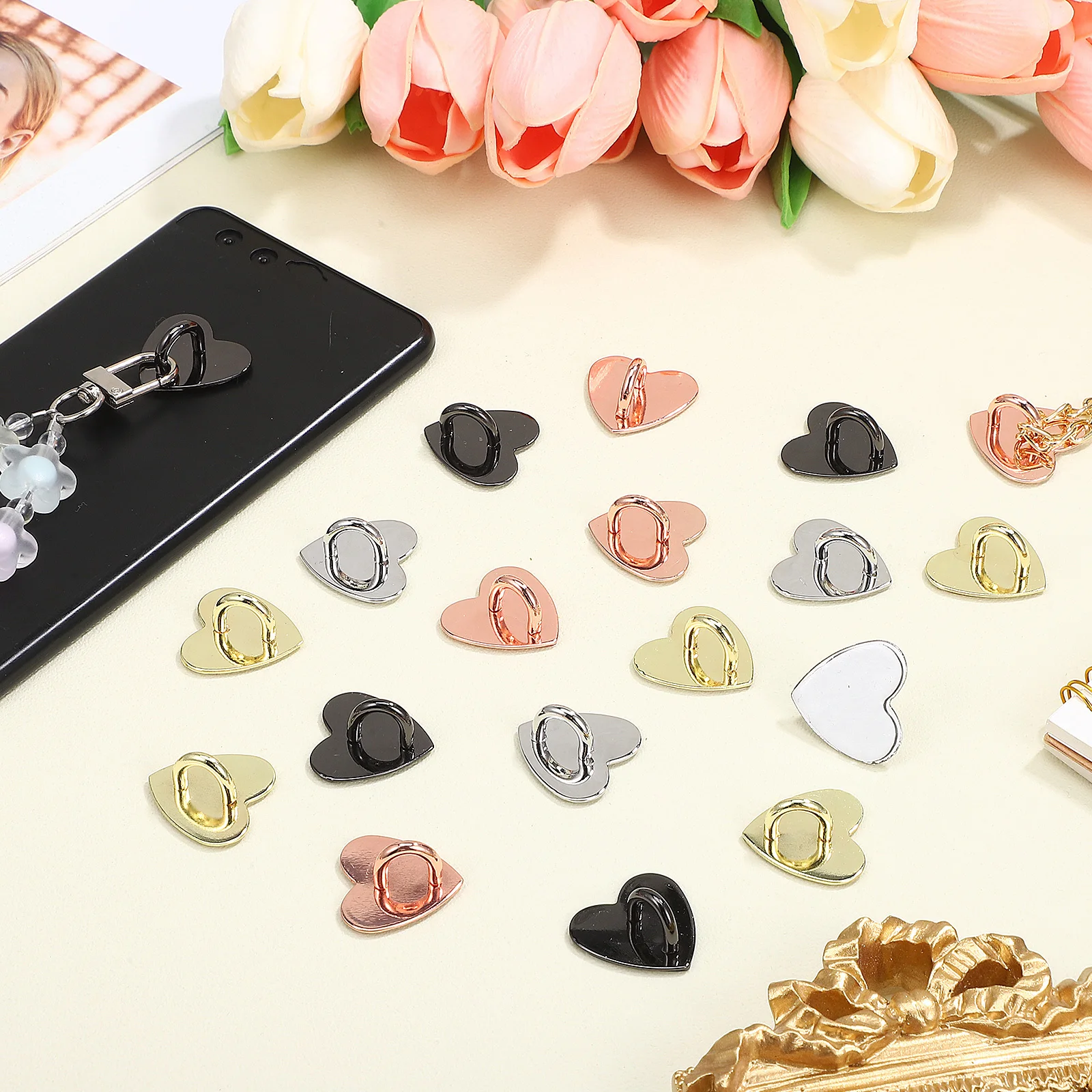 20 قطعة سبائك شكل قلب لتقوم بها بنفسك أبازيم قضية الهاتف المحمول اكسسوارات ذاتية اللصق الهاتف حبل هوك الزينة سحر الحبل تبويب #3