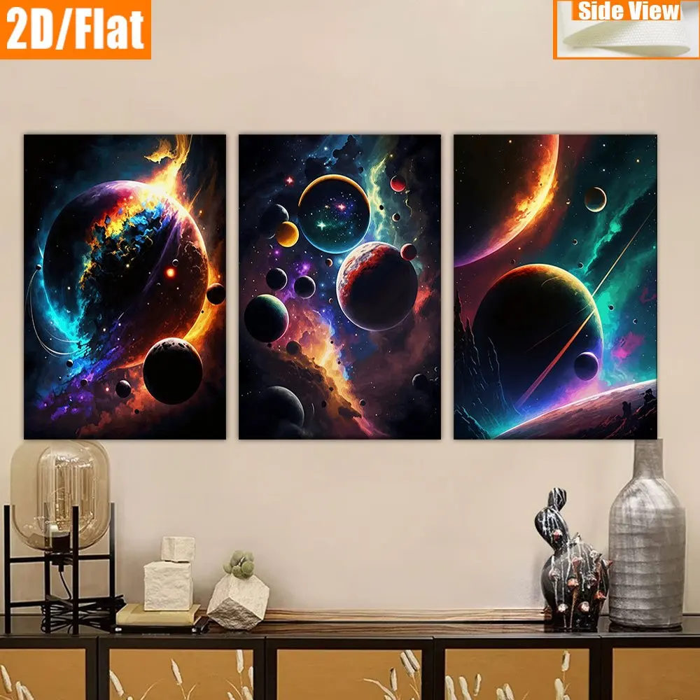 2D/Flat, 3pcs/Set, Canvas Paintings - Frameless, Cosmic Planet Patterns, Wall Decor, Bedroom, Office Decor, Wall Art, Living