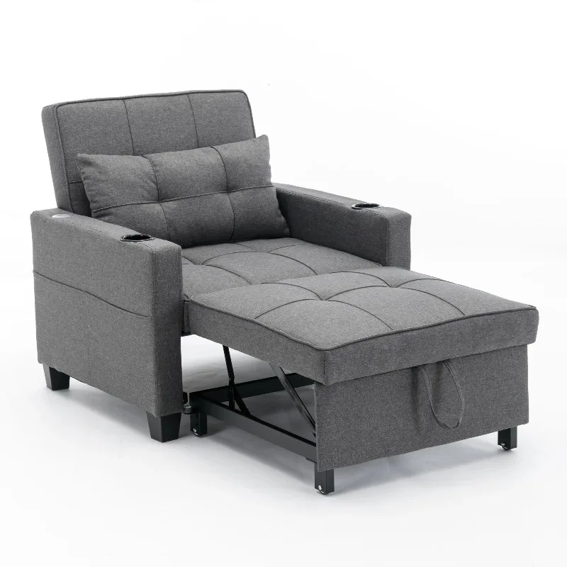 Futon Chair Bed Convertible Chair 3-in-1 Pull Out Sleeper Chair Beds with USB Ports, Armchair Bed Sleeper for ing Room (Dark Gre