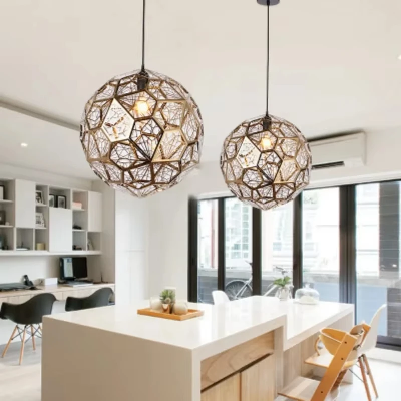 Italy Modern Gold Copper Silver Etch Web Pendant Lights Art Diamond Ball Stainless Steel Dining Room Bedroom Hanging Lamps