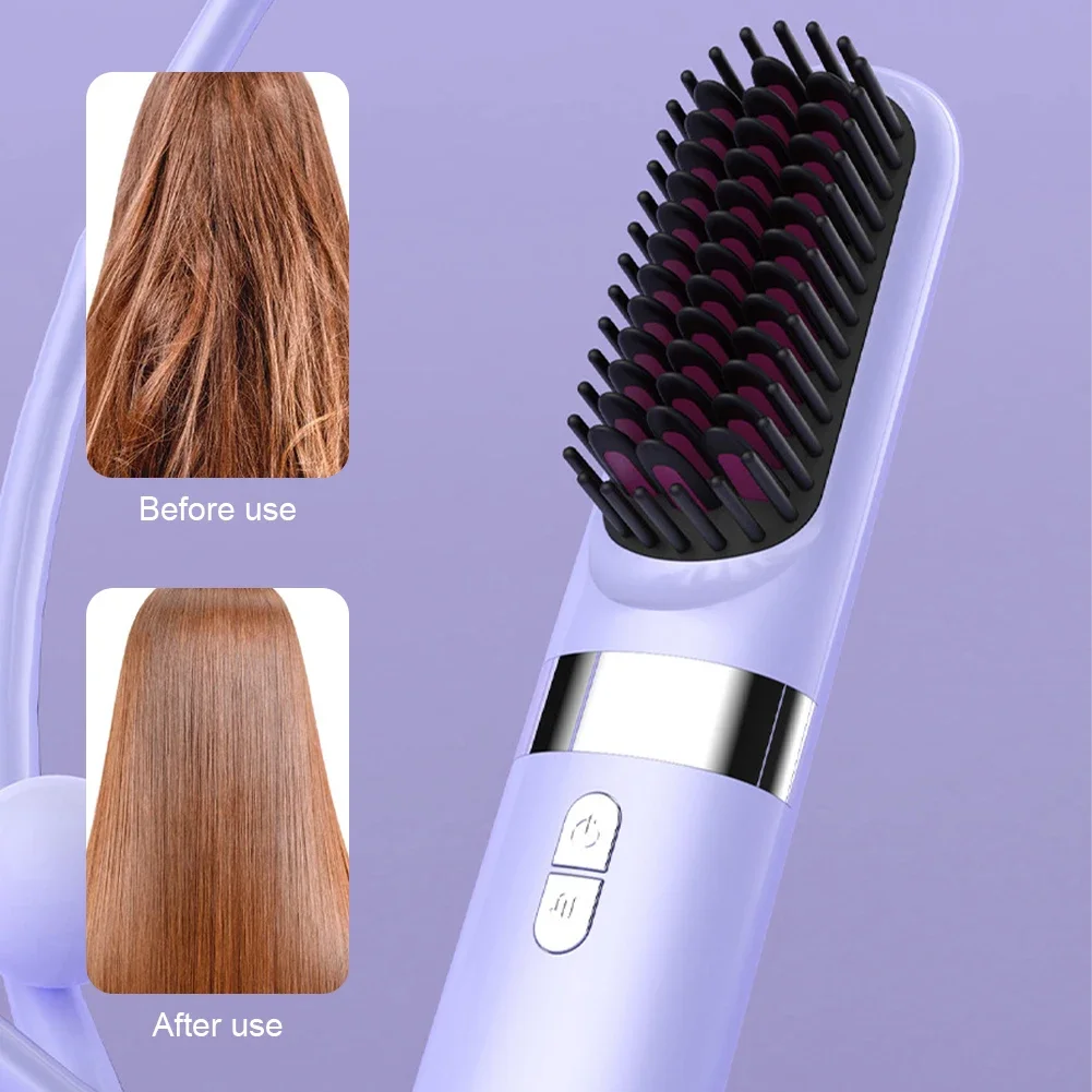 Plancha de pelo inalámbrica, peine caliente, calefacción de cerámica, cepillo eléctrico profesional, peinado suave, plancha, peine para el cuidado del cabello de iones negativos