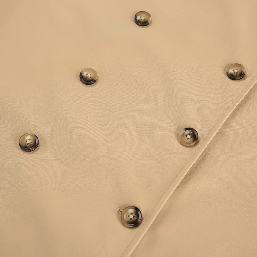 French Long Khaki Double Breasted Trench Coat Jacket
