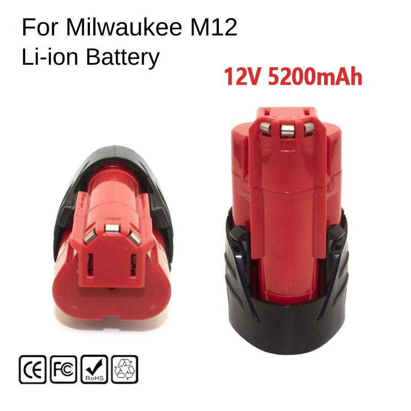 For 12V Milwaukee Battery 5.2Ah Compatible with Milwaukee M12 XC 48-11-2410 48-11-2420 48-11-2411 12