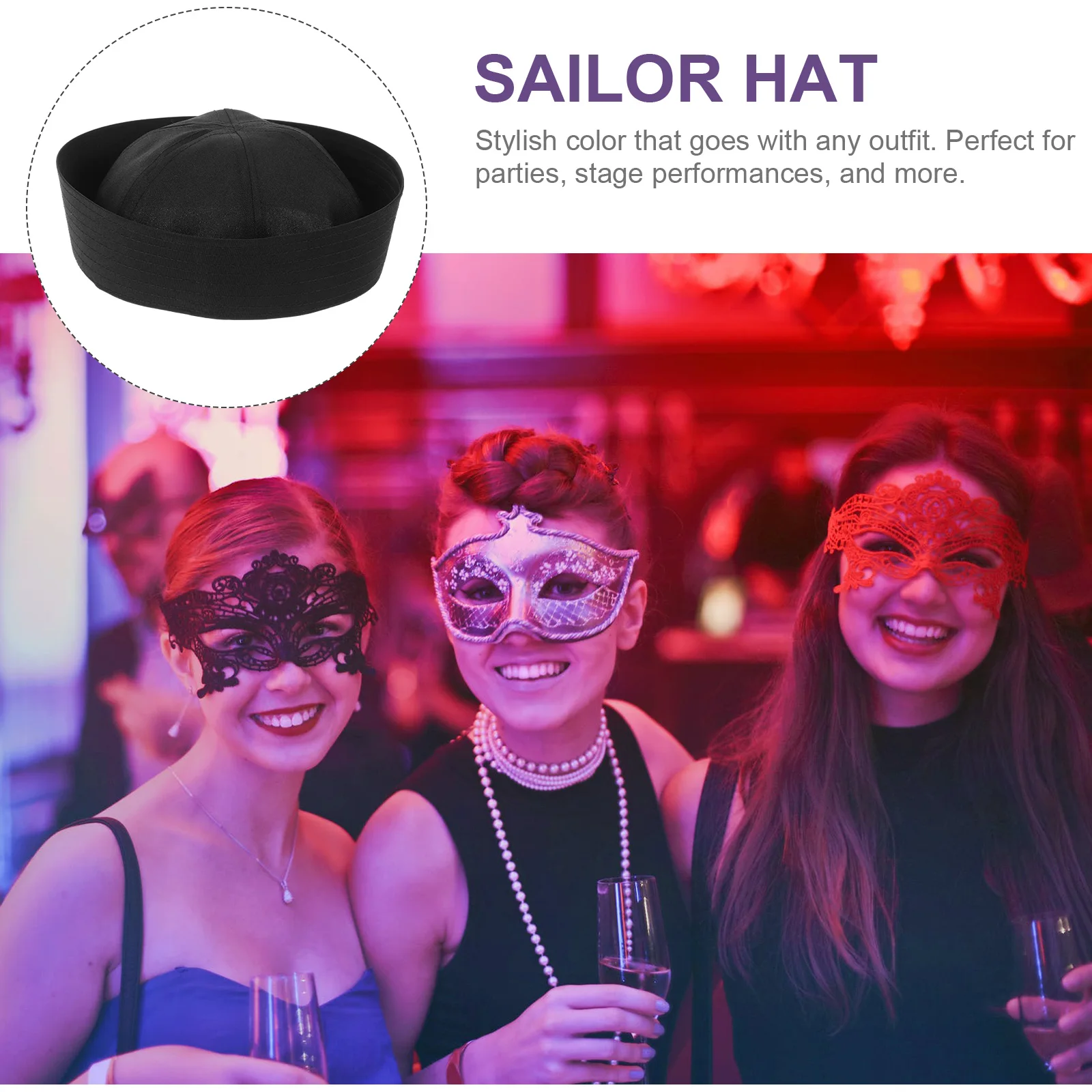 

Stylish Black Sailor Hat Adjustable Costume Party Captain Hat Prop For Stage Performance And Cosplay Accessories