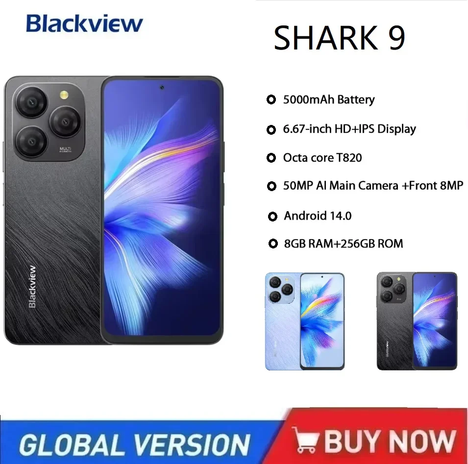 Blackview SHARK 9 5G Smartphone Android 14 ,8GB+256GB 6.67'' HD+ 90Hz Display Octa Core 50MP AI Camera 5000mAh 18W phone NFC