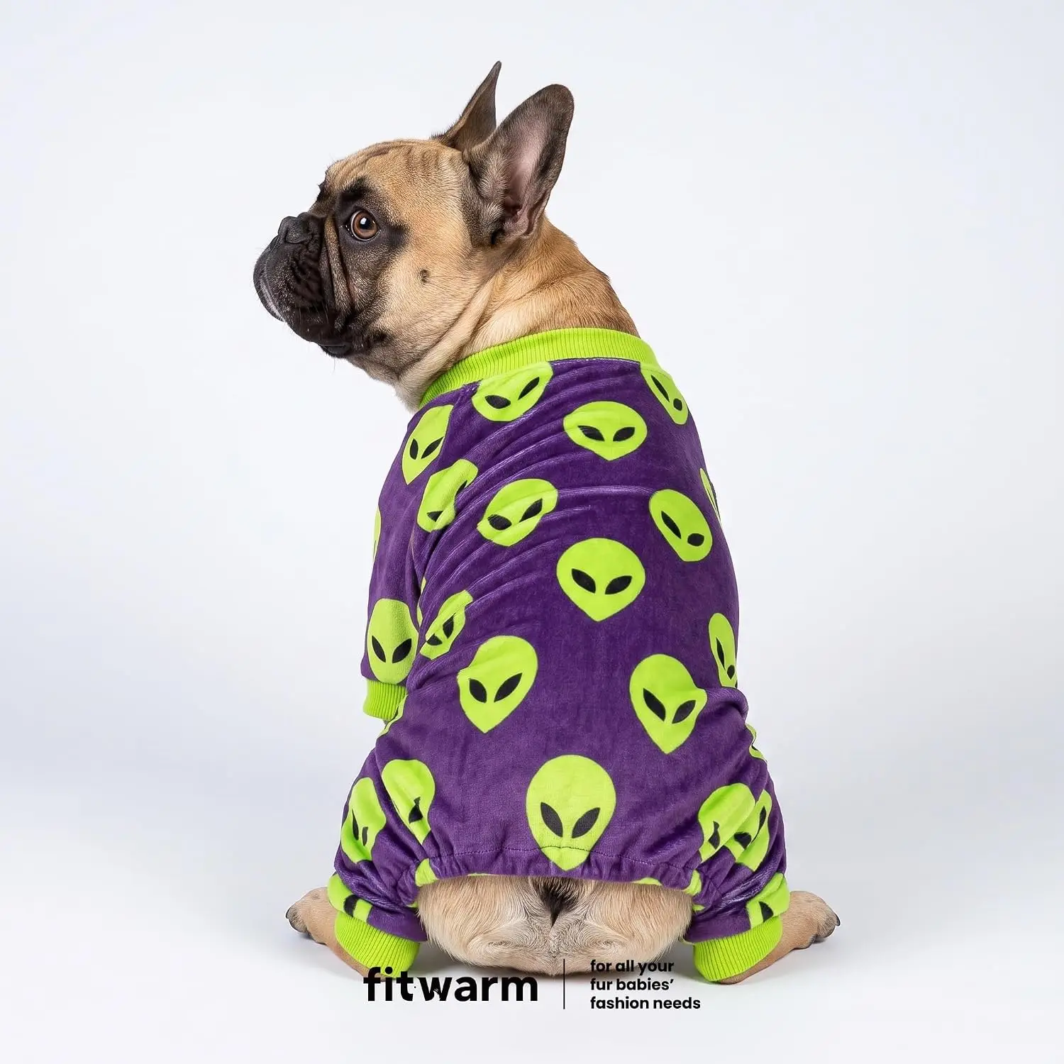 Small Dog Fleece Pajamas Halloween Costume, Spooky Pet Outfit for Puppy Cat, Purple Green Black, XS, Customized