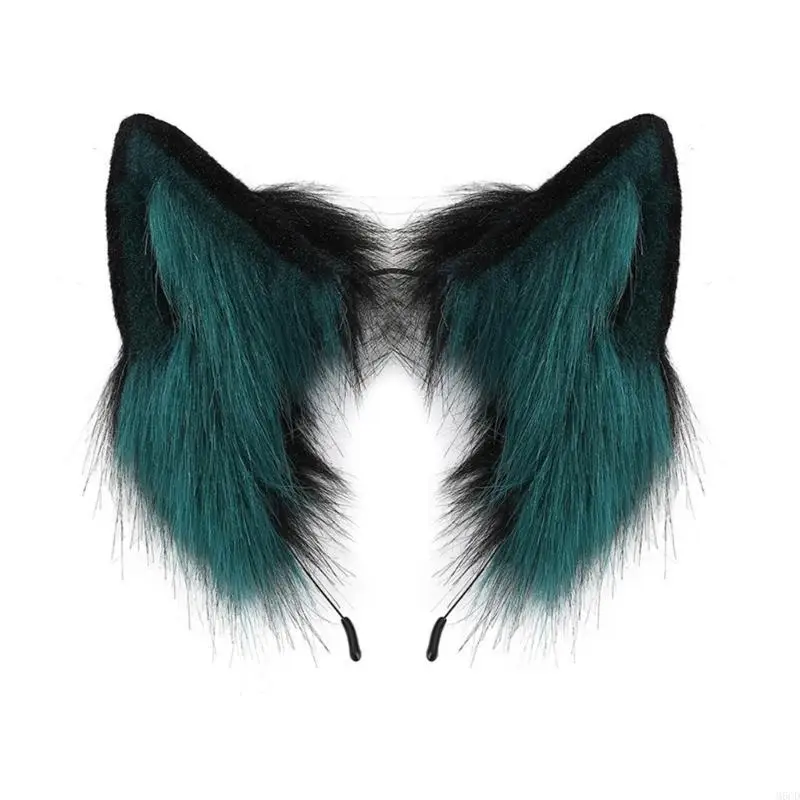 M6CD Handmade หูแมวแถบคาดศีรษะสีทึบ Furry ตุ๊กตาสัตว์ผม Hoop อุปกรณ์เสริม