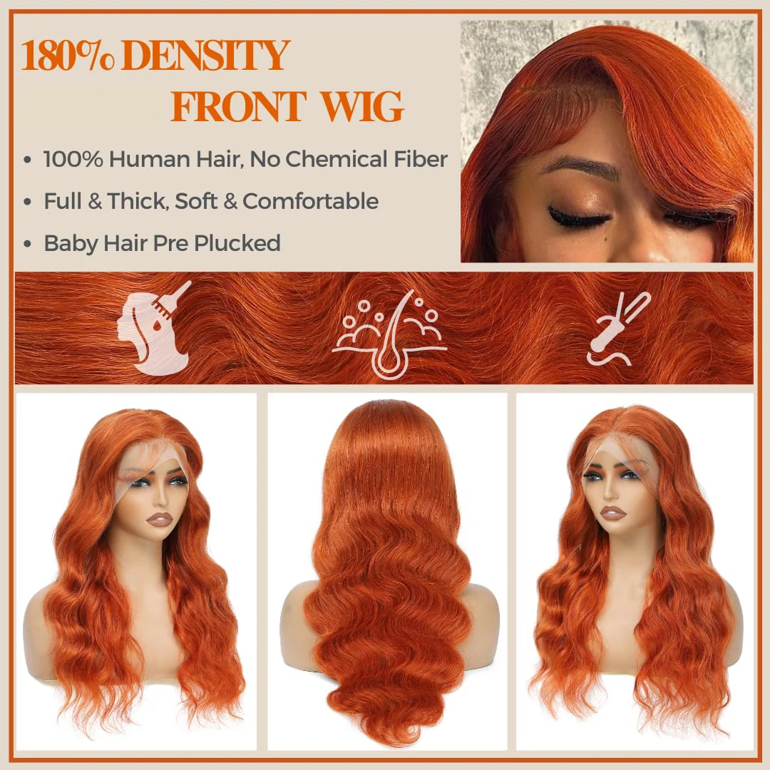 Orange Ginger 13x4 Hd Lace Frontal Wig 40 Inch Transparent Colored Human Hair Wigs Brazilian 13x6 Body Wave Lace Front Wig