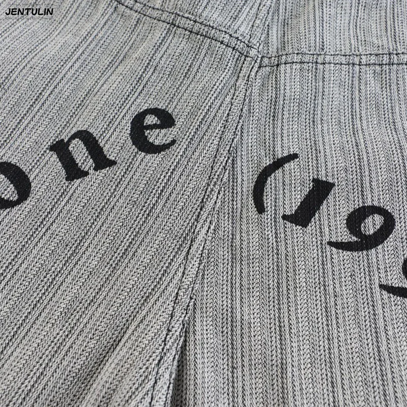 American Retro Vertical Stripe Letter Printed Wide Leg Pants Men Loose Balloon Pants High Street Trendy Casual Straight Leg Pant