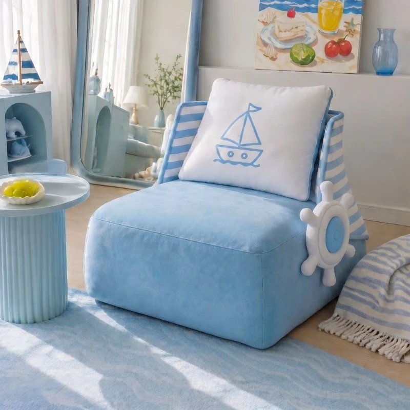 Single sofa blue small apartment living room home leisure fabric small sofa