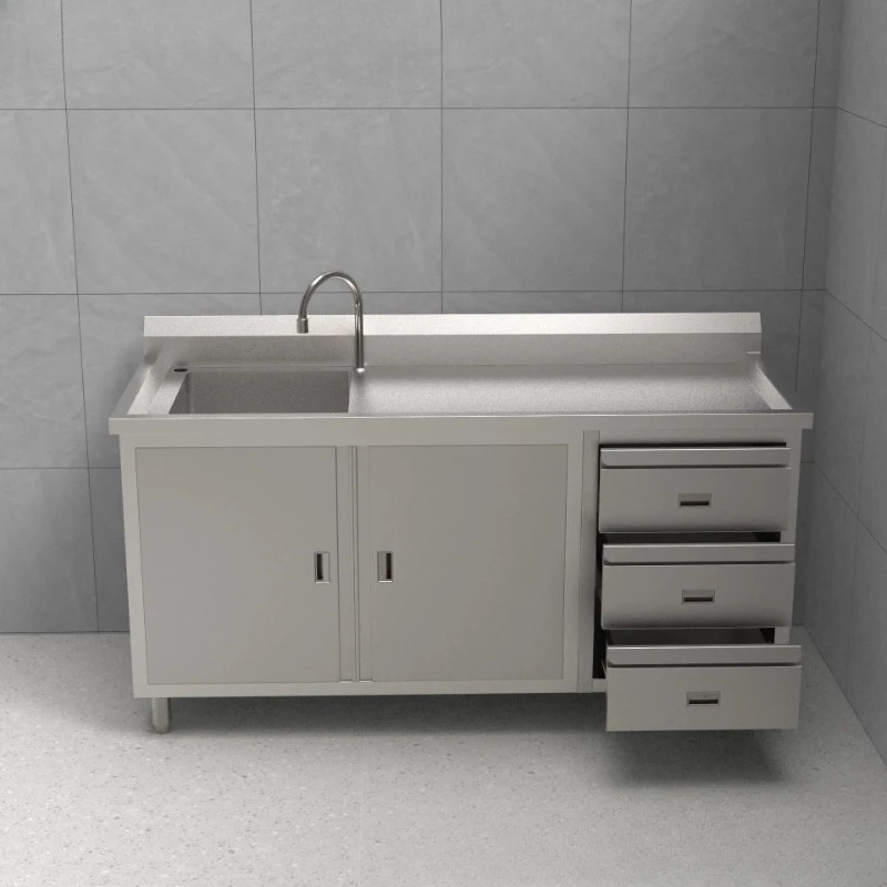 

Рабочая поверхность из нержавеющей стали B 304 особо толстого слоя, коммерческий многофункциональный кухонный шкаф-консоль с раковиной