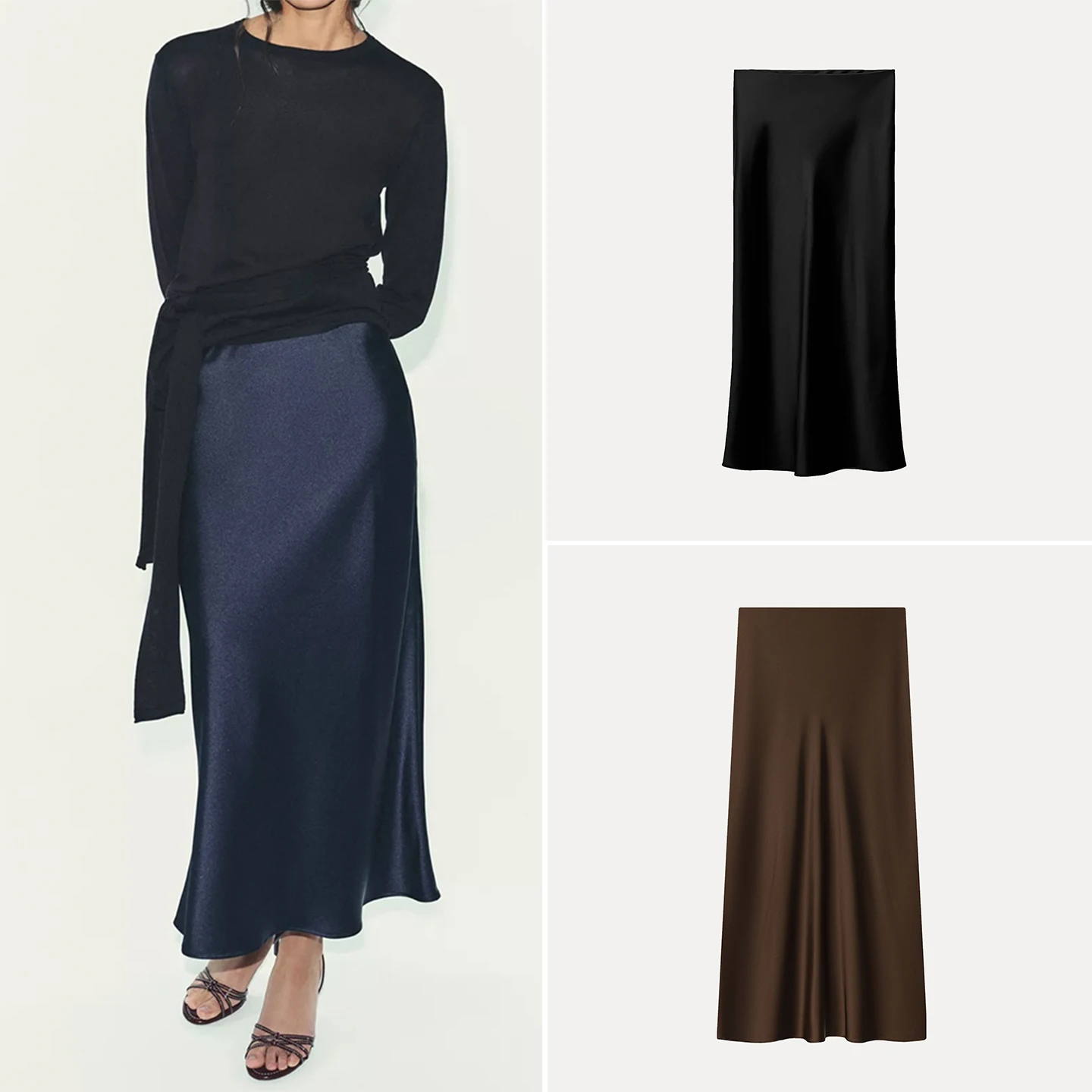 Gonna longuette dritta con trama in raso di seta Faion da donna Semplice Sle Autunno Nuovo arrivo Gonna a trapezio a vita alta Abbigliamento casual