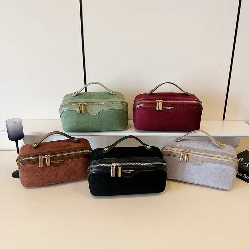 

Women Vintage Tote Cosmetic Bags Fashion Pu Leather Waterproof Makeup Bags Large Capacity Portable Travel Toiletry Bags