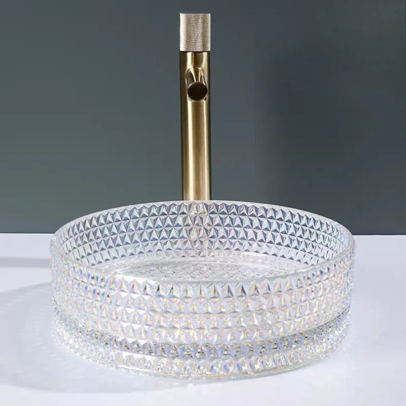 Countertop Bathroom Sinks Household Durable Beautiful Round Glass Face Basin Single Hole Practical Kitchen Bathroom Supplies
