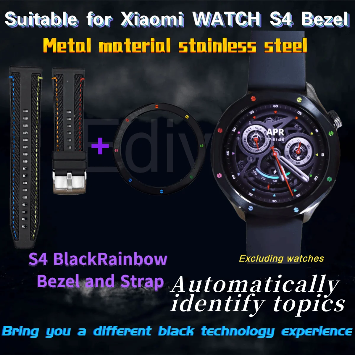

Suitable for Xiaomi S4 Watch Bezel Watch S4 dial Black Rainbow Clown Bluetooth version ESIM Version Automatic Recognition