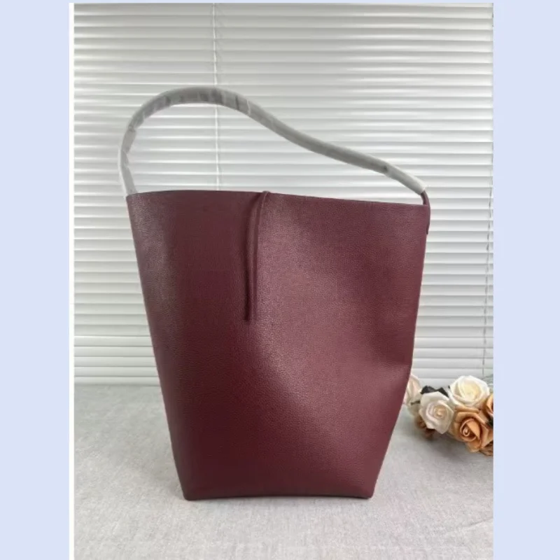 Without tra patterned tote bag with layered cowhide for high-end commuting, single shoulder hand-held bucket bag for wome