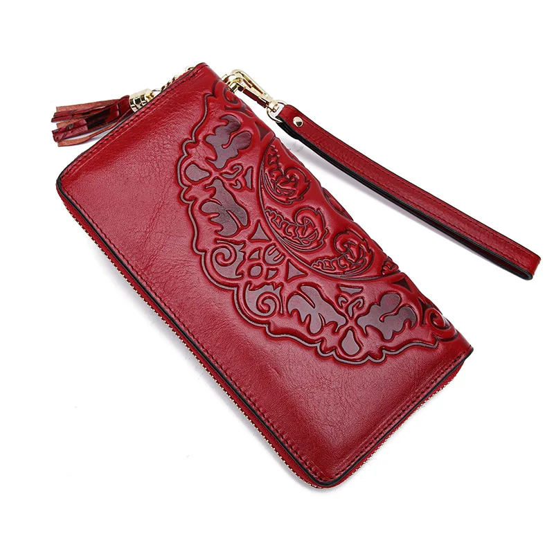 

2024New Genuine Leather Retro Cowhide Casual Women's Long Wallet Style Multiple Card Slots Lady Hand-Carrying Wallet