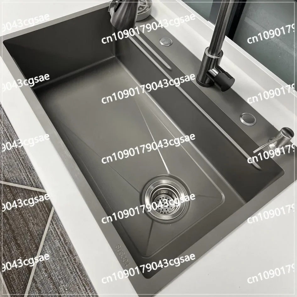 

Stainless Steel Side Drainage Waterfall Vegetable Basin Kitchen Dishwashing Sink Under Countertop Basin Sink Large Single Tank