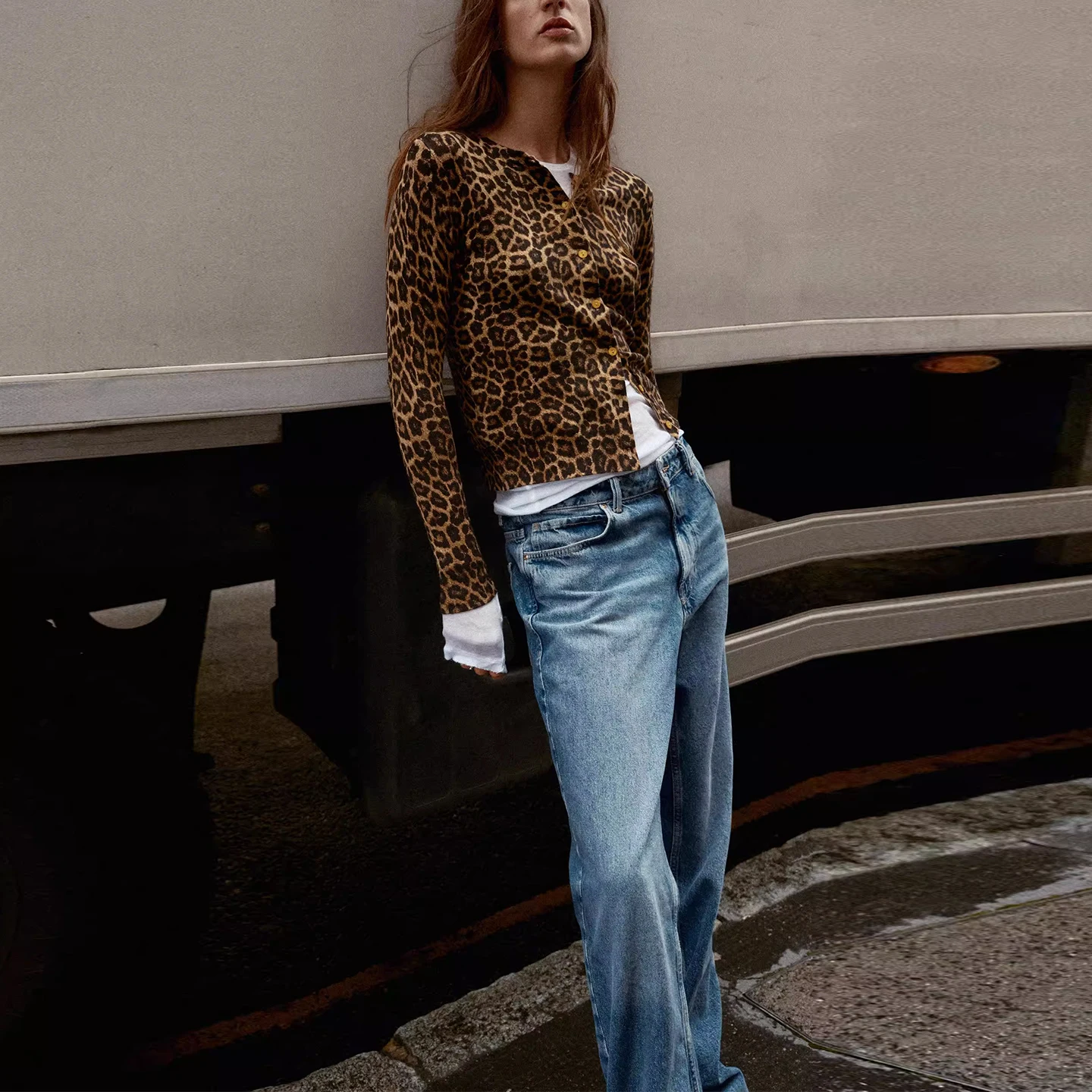 

Z Women's Faion Animal Print Long Sve round Ne Knitted Sweater 2025 New Sle European Sle Printed Knitwear