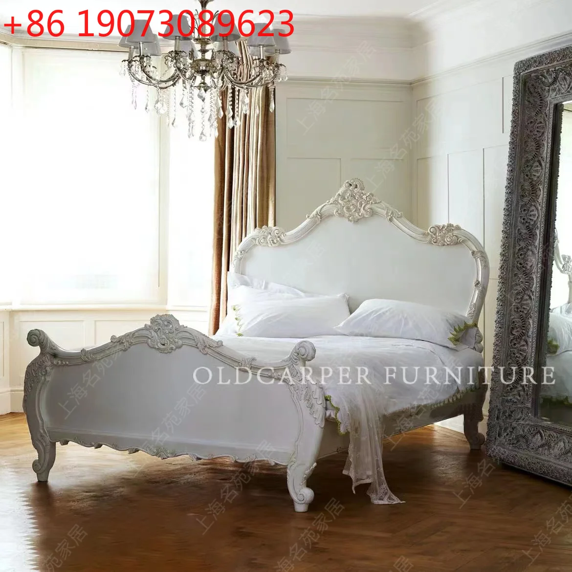 

Простая американская двуспальная кровать из цельного дерева, простая легкая роскошная резная кровать, римская колонна