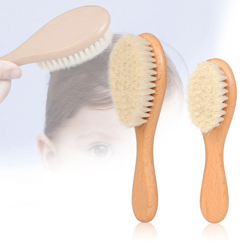 Newborn Baby Wooden Brush Baby Natural Wool Comb Newborn Hair Brush Infant Head Massager Portable Bath Brush Comb For Kids