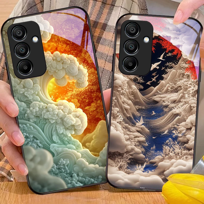 Starry Night Foyer dla Samsung Galaxy A15 5G 54 4G 51 50 24 35 90 71 12 51 53 52S 80 22 34 Czarne etui na telefon ze szkła hartowanego