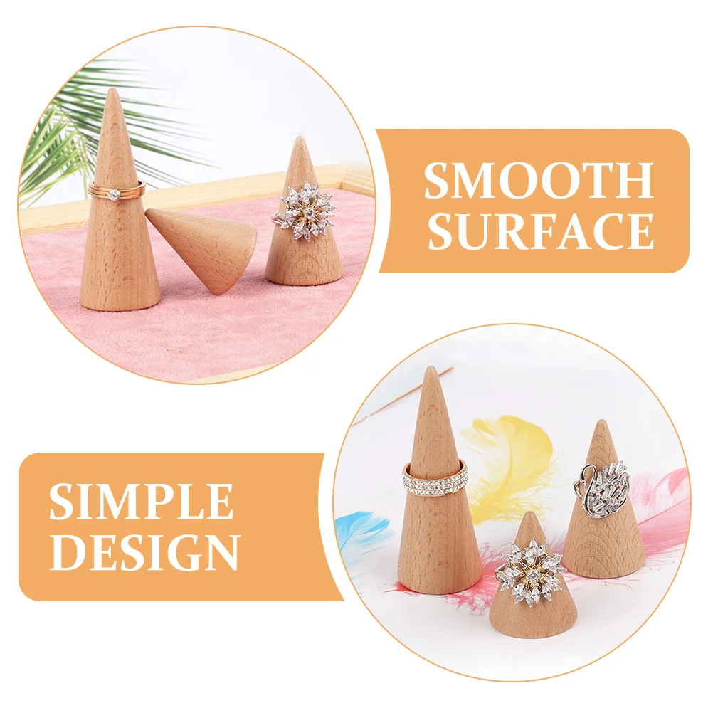 3 قطعة حامل عرض حلقي خشبي مخروطي الشكل حامل حلقي منظم لمتجر المجوهرات عرض الخشب حامل حلقات سطح المكتب