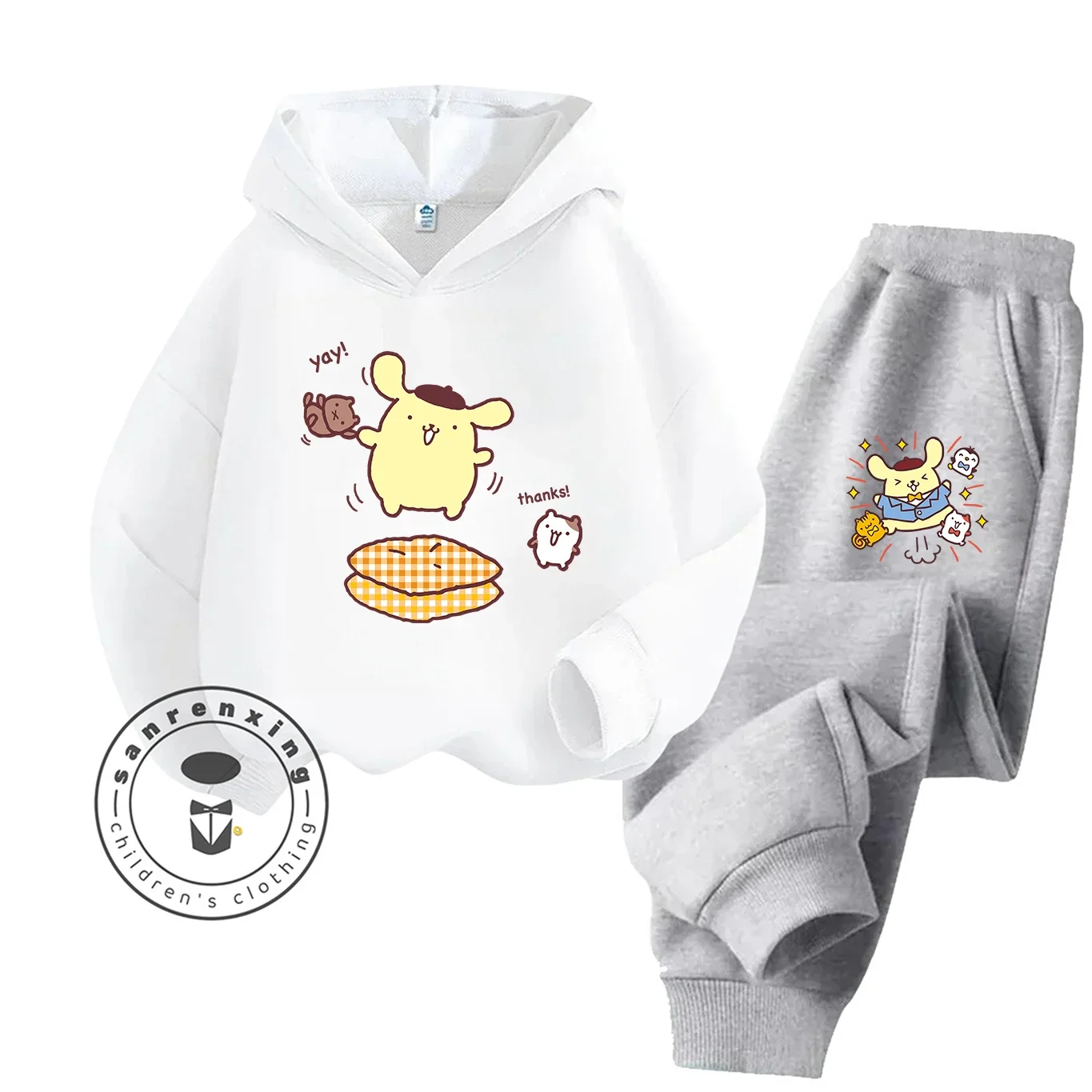 2025 Pompompurin الكرتون المطبوعة هوديي مجموعة موضة جديدة للأطفال المراهقين بنين بنات عادية رائجة البيع الخريف الشتاء