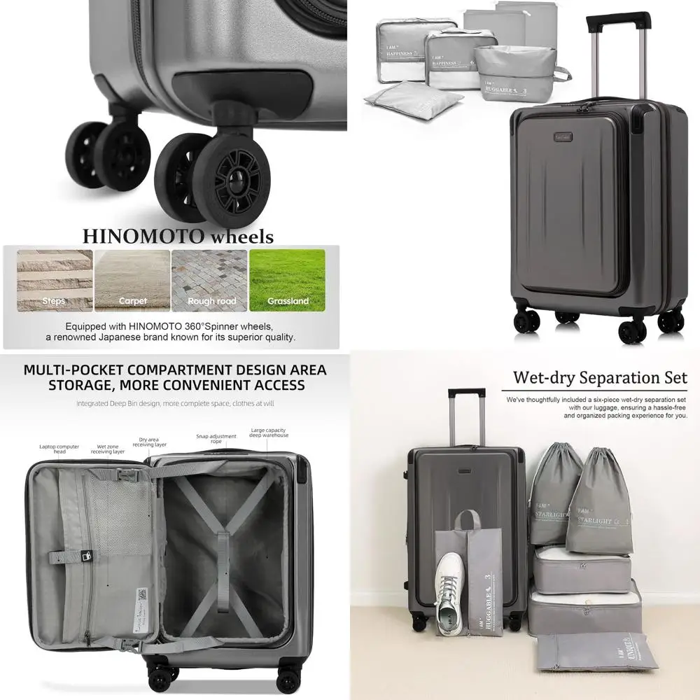 

20 Lightweight Aluminum Frame Suitcase with TSA Lock, Silent Wheels, Front Pocket, and Wet-Dry Organizer Set