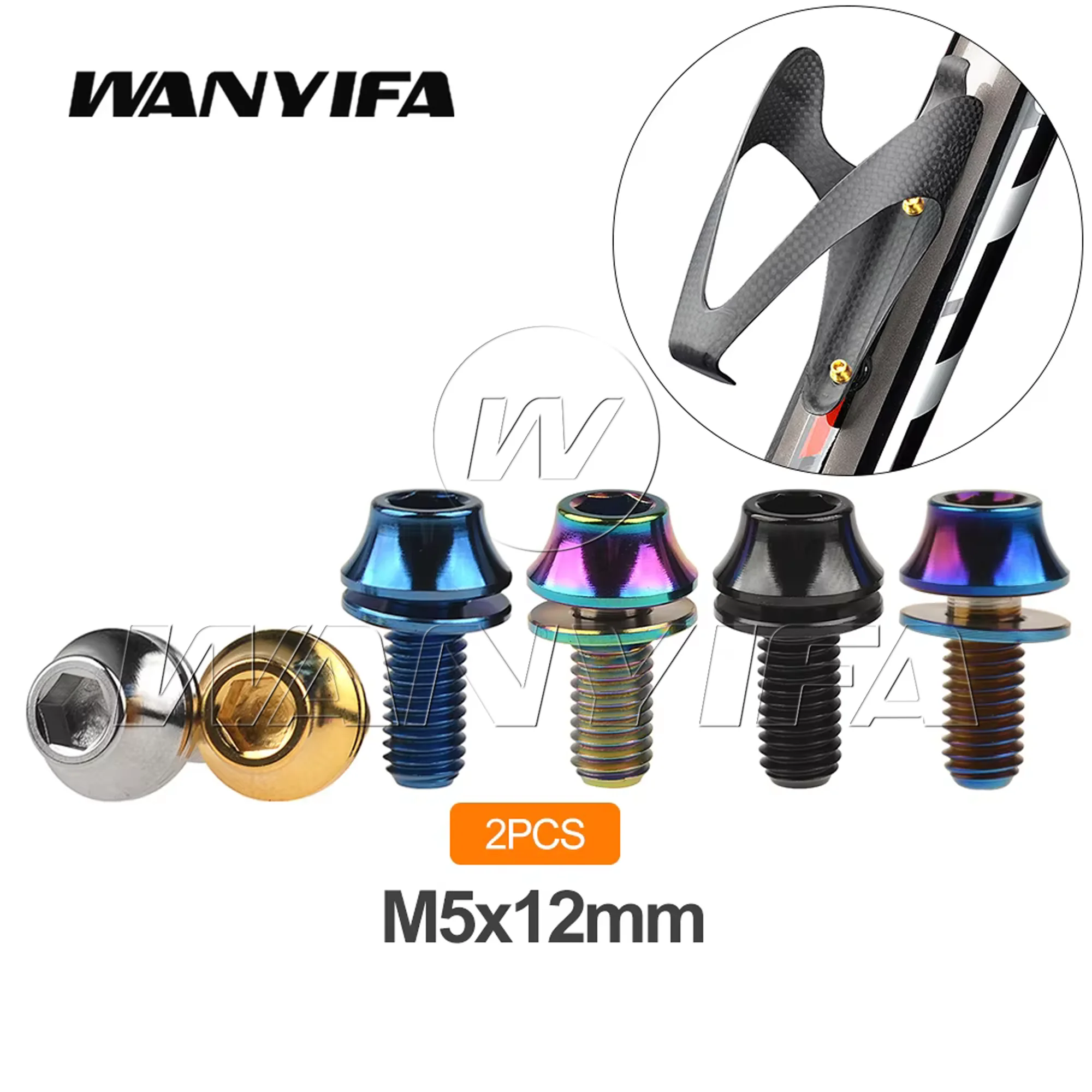 Wanyifa 2pcs Titanium Bolts M5x12mm Bicycle Bottle Cage Bolts MTB Road Bike Water Holder Fixed Screw Accessories