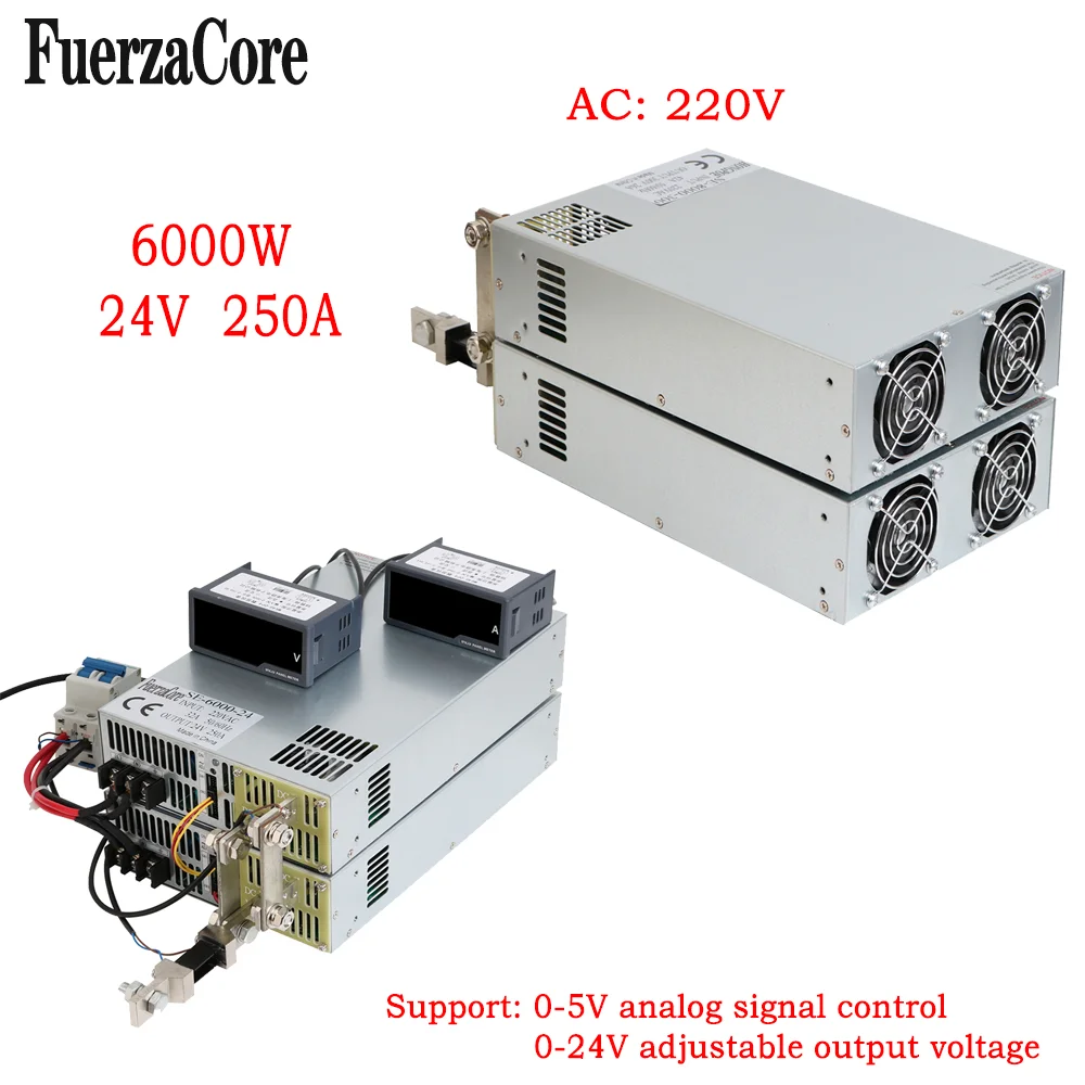 

24V Power Supply 6000W High Power SMPS 0-24 Adjustable Voltage 0-5V Analog Signal PLC Control PWM 24VDC LEDLight Motor Solar Use