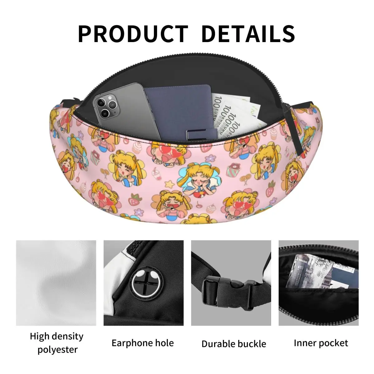 Custom Fashion S-Sailors M-Moons Mangas Japan Fanny Pack for Traveling Men Women Crossbody Waist Bag Phone Money Pouch - view 4