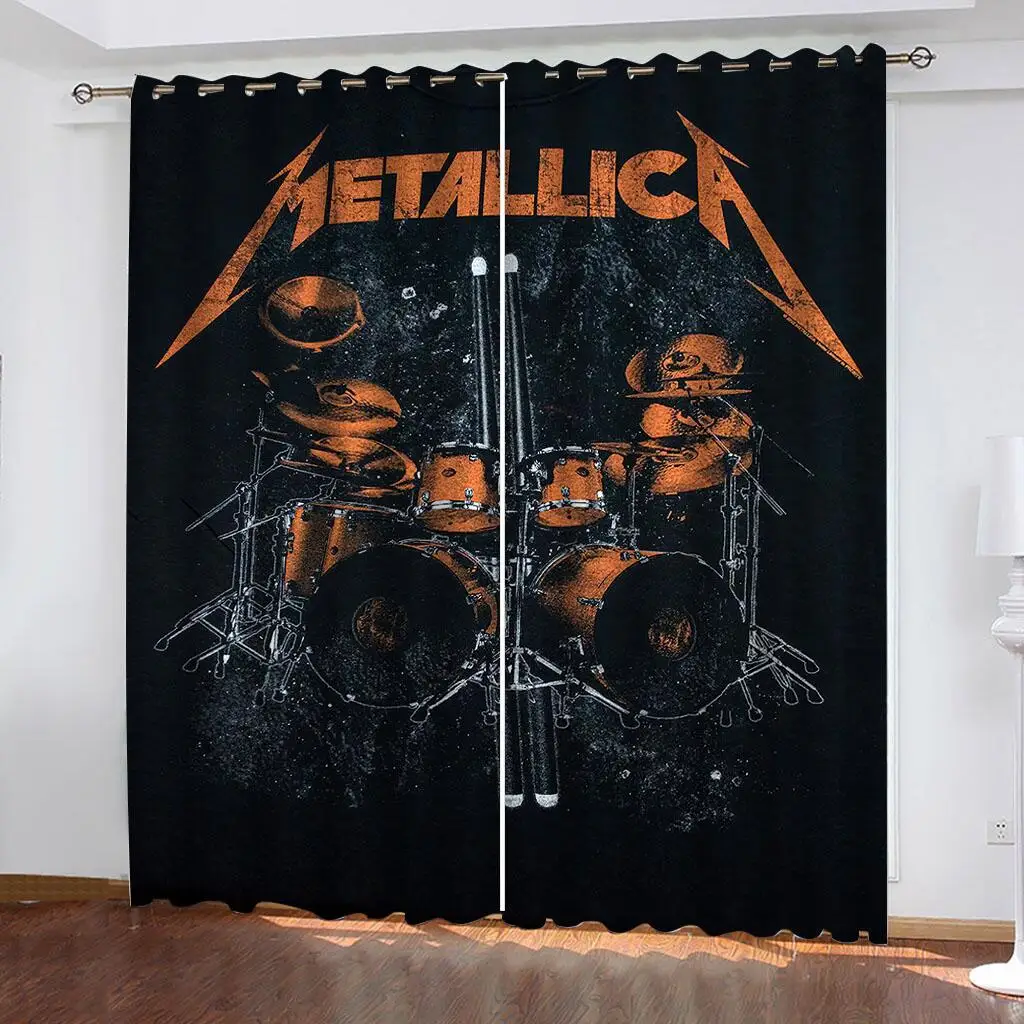 

2Pcs Rock Band Theme Curtains Drummer Pattern Print Living Room Bedroom Music Lover Decor Sun Shade Window Drapes