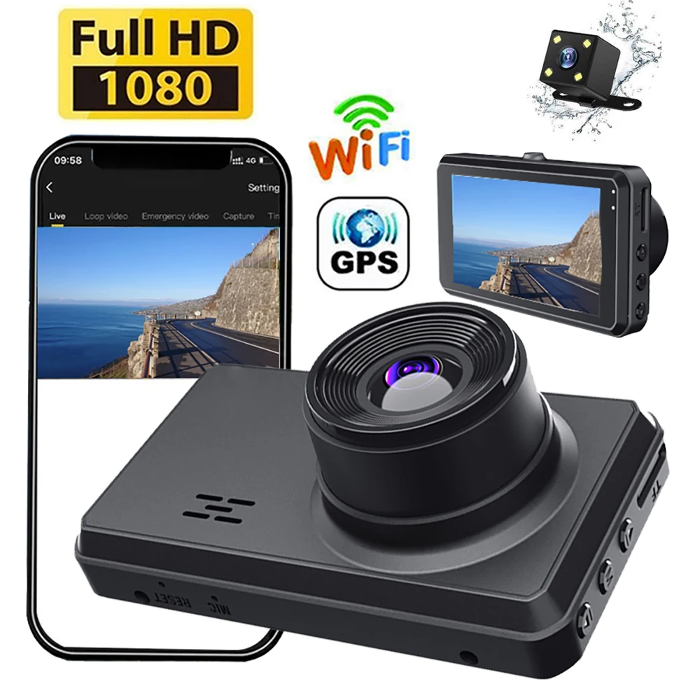 Car DVR 1080P Full HD Drive Video Recorders Rear View Camera Dual Lens GPS WiFi Dash Cam Night Vision Parking Monitor Black Box