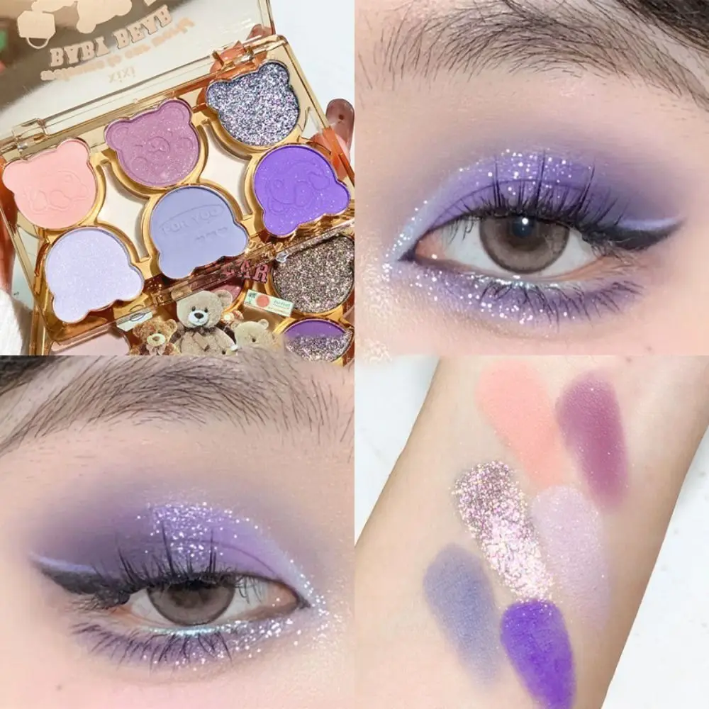 Paleta de sombra de ojos de seis colores Nude, maquillaje de ojos púrpura, purpurina, paleta de maquillaje nacarado a prueba de sudor, herramienta de maquillaje para niña