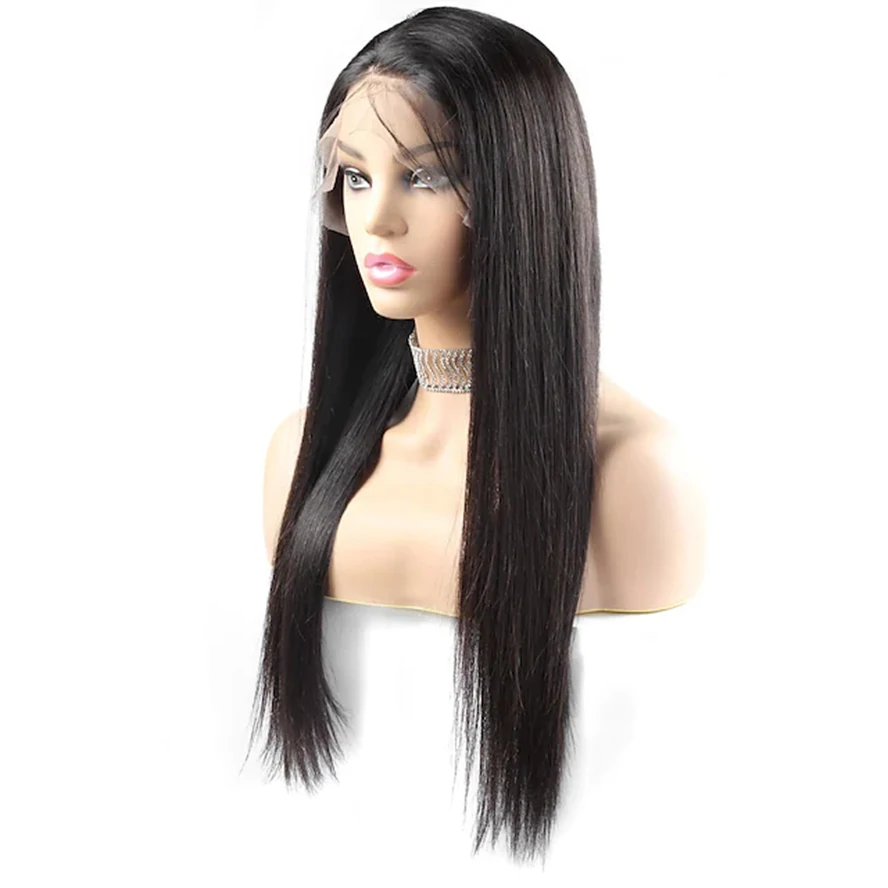 Human Hair Wig Natural black Color Lace Frontal Wigs Middle Part T Lace Transparent Lace 13*4*1 Straight Wig for women